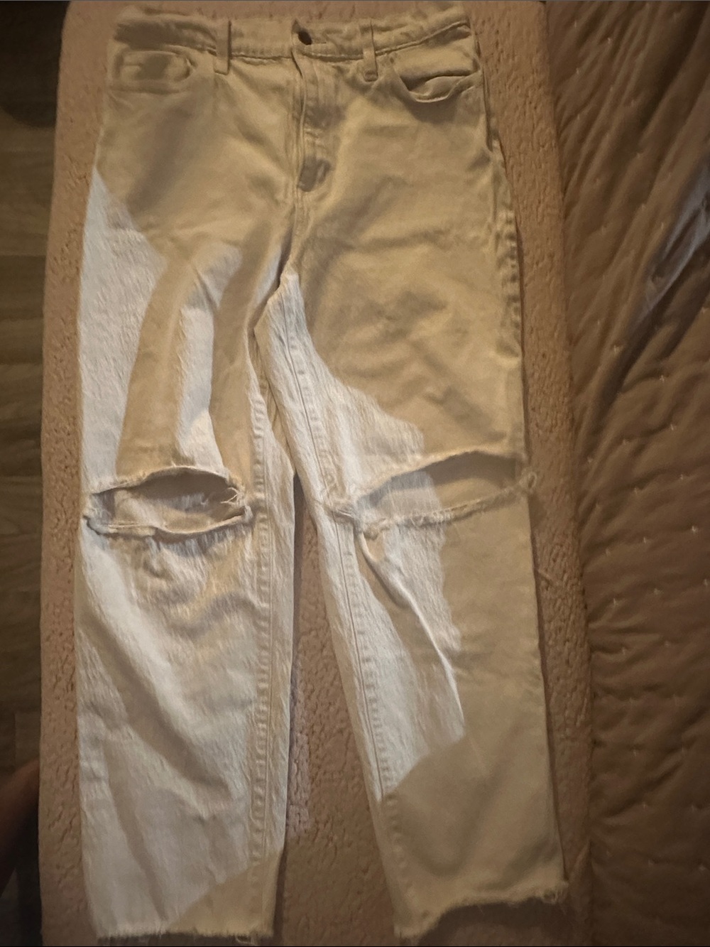High-Rise Distressed White Jeans